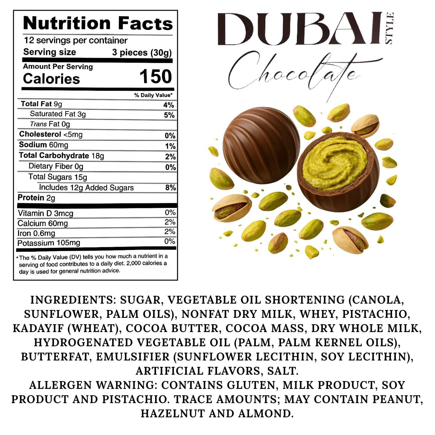 비맥스 두바이 스타일 밀크 초콜릿 트러플 카다이프 & 피스타치오 크림 12oz — 프리미엄 중동풍 트러플