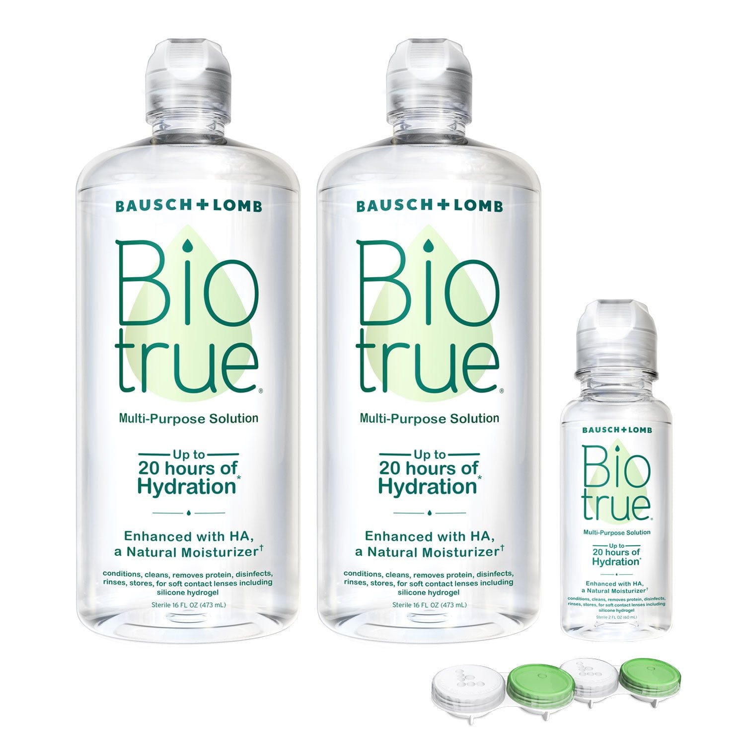 바이오트루 멀티퍼포즈 렌즈 솔루션 16 fl. oz × 2 pk + 2 fl. oz – 장시간 보습·렌즈 편안함