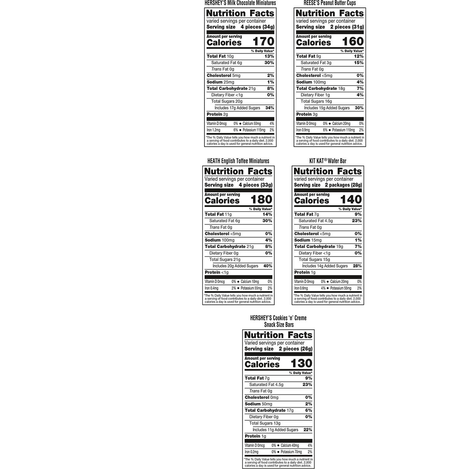 허쉬(HERSHEY'S) 어소티드 초콜릿 팩토리 페이버릿 스낵사이즈 155개 — 인기 스낵 초콜릿 모음