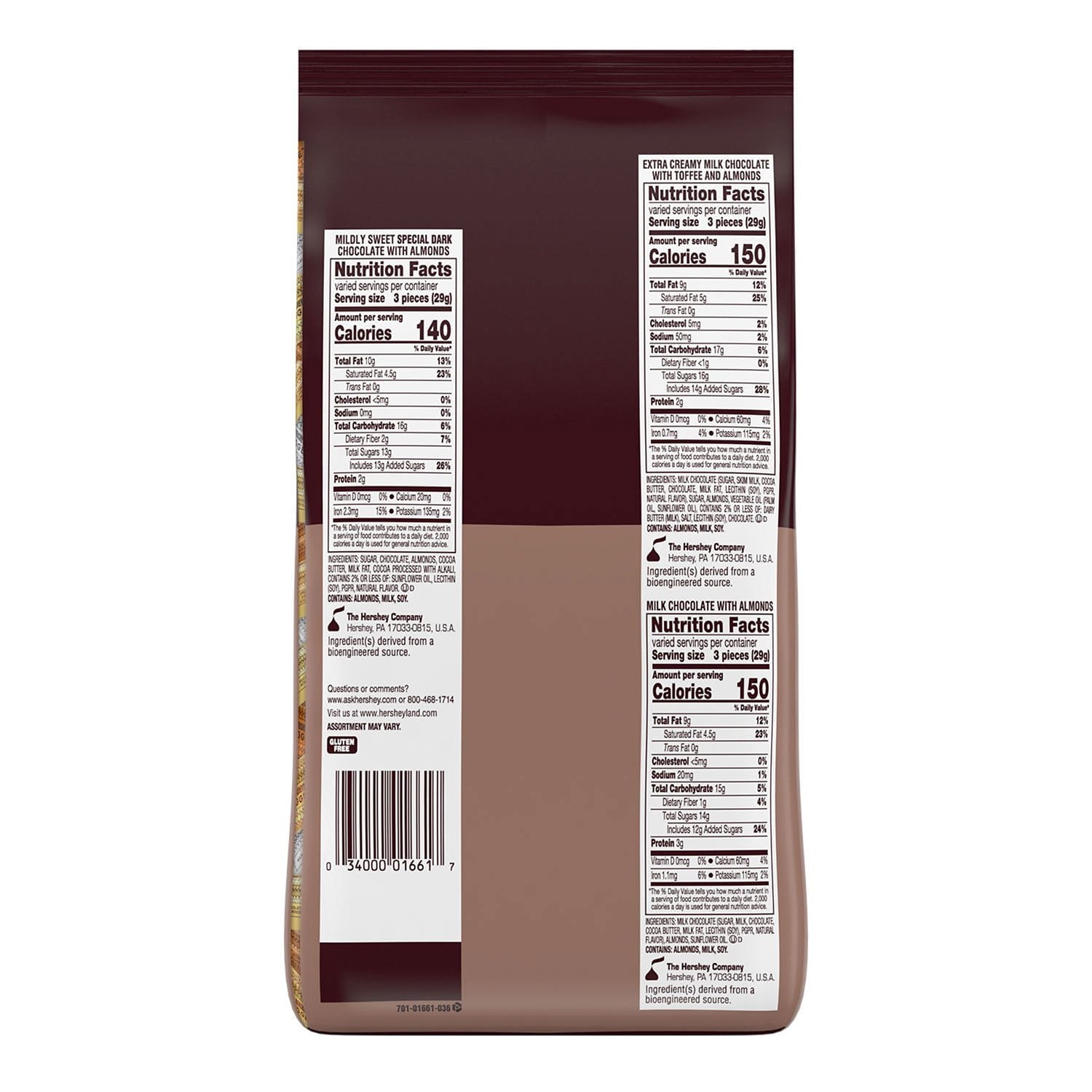 허쉬(HERSHEY'S) 너깃츠 어소티드 초콜릿 캔디 145개 — 아몬드·밀크·크림 믹스