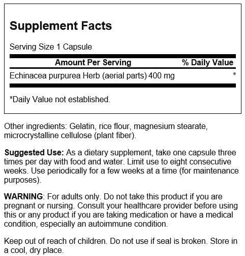 스완슨 에키네시아 400mg – 180 비건 캡슐 – 에키네시아 퍼퓨레아 지상부를 담은 데일리 허브 캡슐