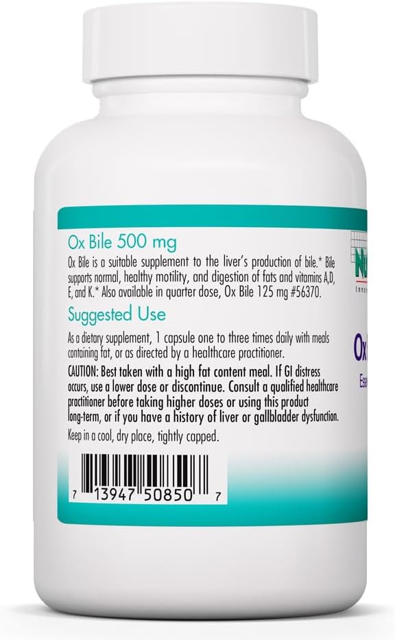 뉴트리콜로지 옥스 바일 500mg 100 정 농축 담즙산  – 지방 소화·지용성 비타민 흡수 지원 | NutriCology Ox Bile