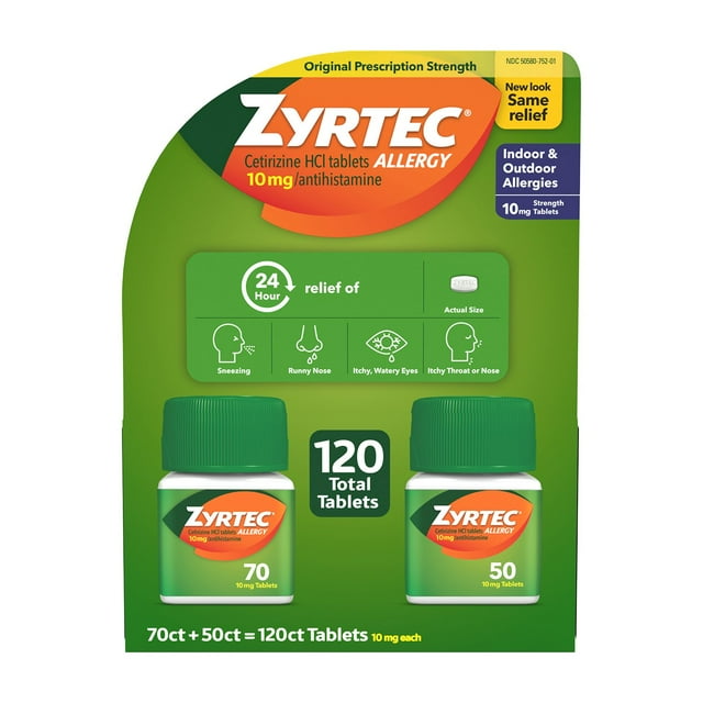 제이텍(Zyrtec) 항히스타민 알레르기 정제 10mg, 120정 — 코막힘·콧물·재채기 알레르기 증상 신속 완화