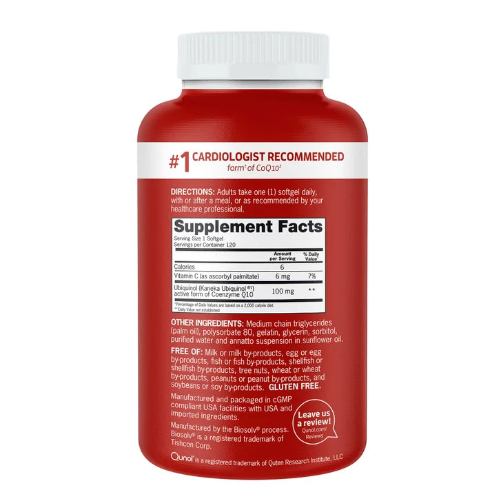 큐놀 메가 코큐텐 유비퀴놀 100mg – 고흡수 심장 건강 포뮬라, 120소프트젤