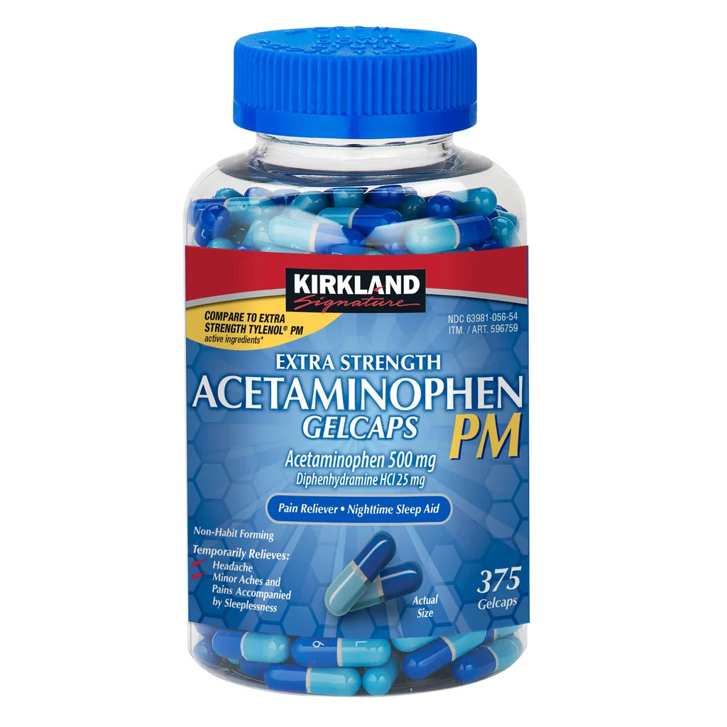 커클랜드 시그니처 아세트아미노펜 PM 500 mg 캡슐 375정 – 통증 완화와 숙면을 함께 돕는 야간용 진통·수면 보조 포뮬러