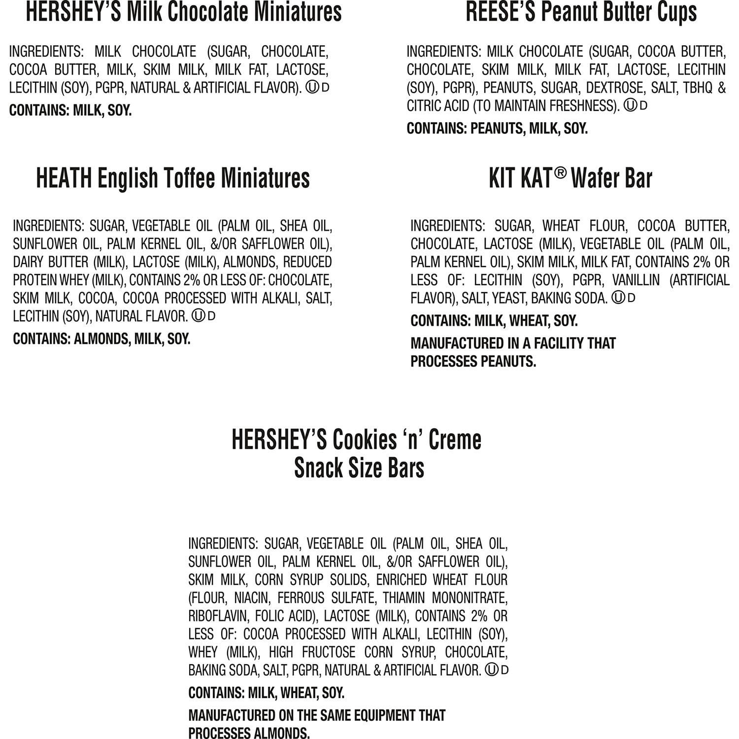 허쉬(HERSHEY'S) 어소티드 초콜릿 팩토리 페이버릿 스낵사이즈 155개 — 인기 스낵 초콜릿 모음