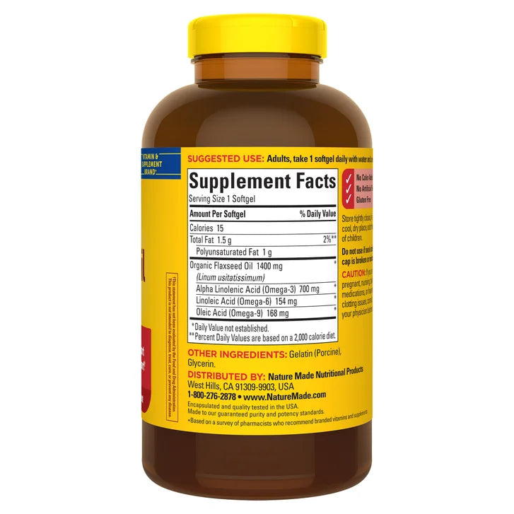 네이처메이드 아마씨 오일 1400mg – 식물성 오메가3·심장 건강, 300소프트젤