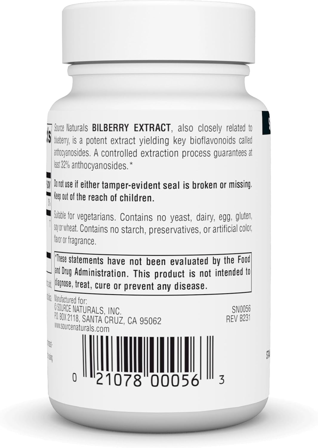 소스 내추럴스 빌베리 추출물 100mg 120정 – 안토시아닌 함유 · 눈 건강 · 항산화 · 시력 건강 지원