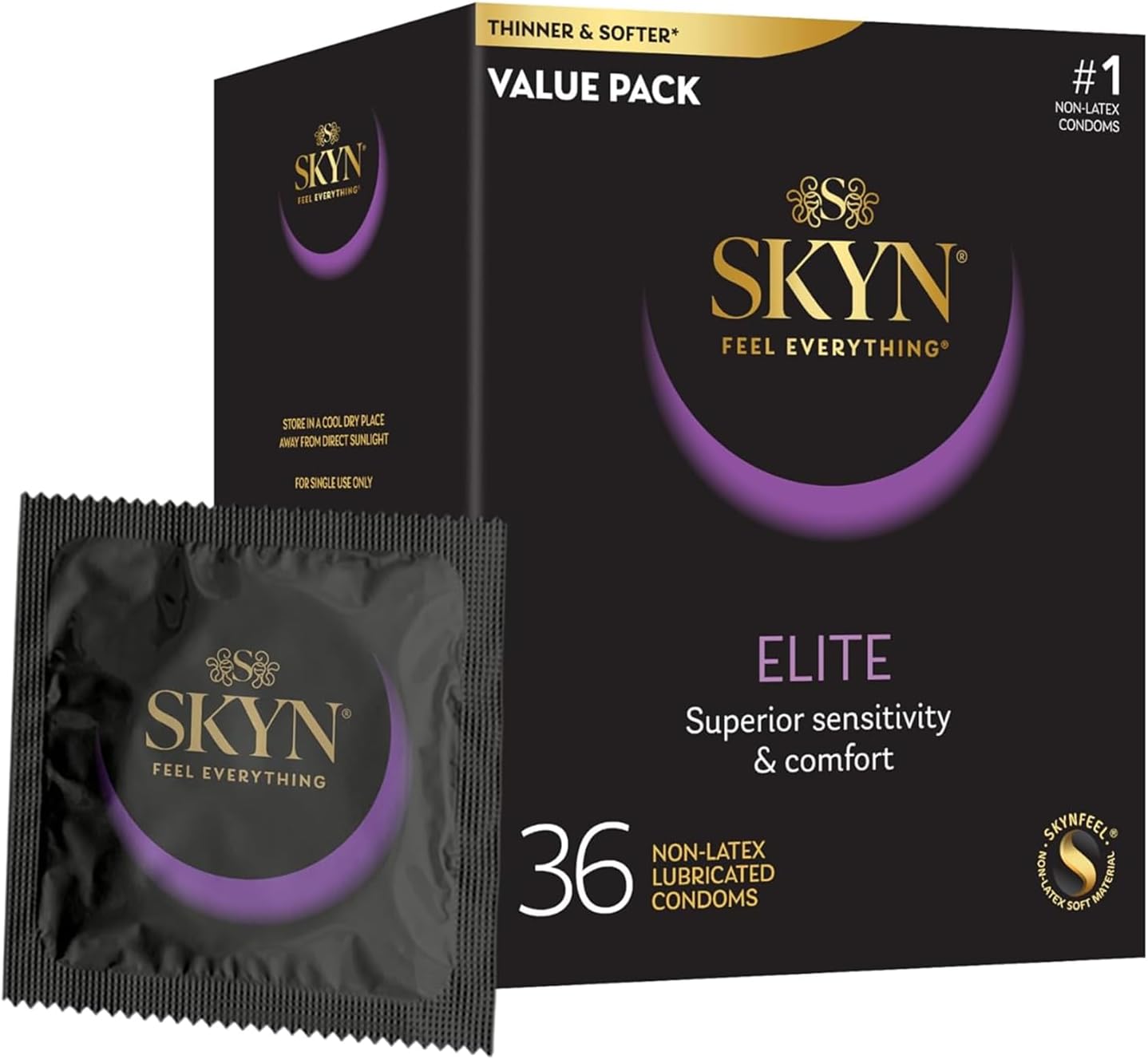 SKYN Elite 스킨 엘리트 15% 더 얇은 53mm 스탠다드핏 라텍스 프리 콘돔 36개입