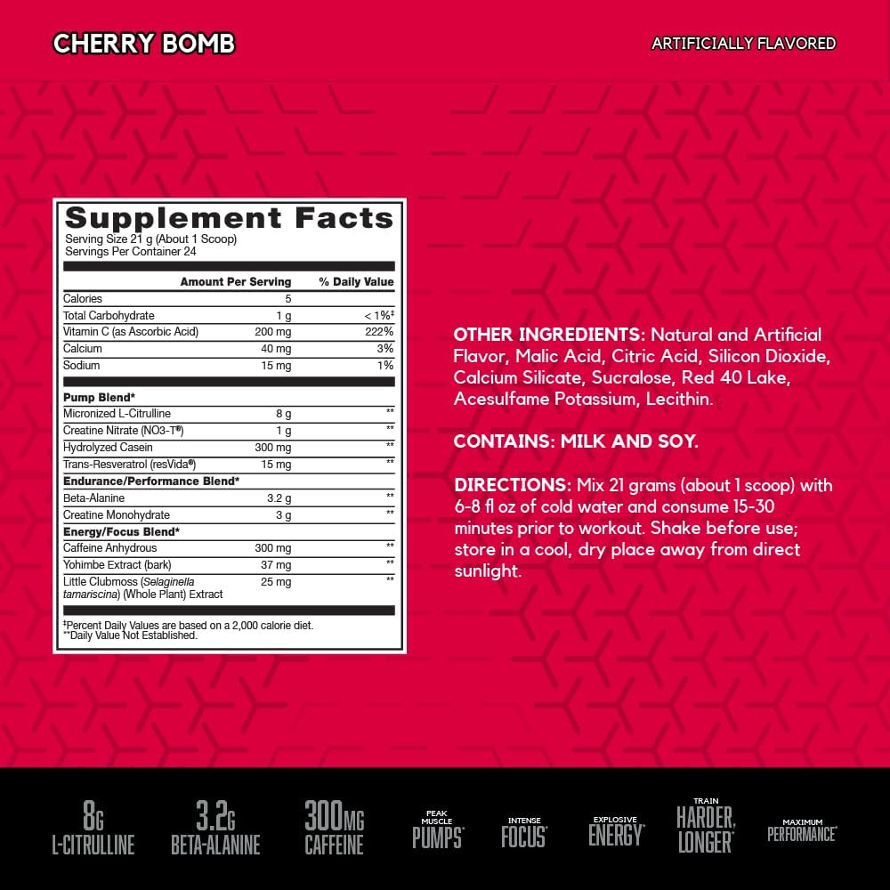 비에스엔 노익스플로드 바소 프리 워크아웃 파우더 24 Servings – L-시트룰린과 베타알라닌을 포함한 운동 전 섭취용 파우더