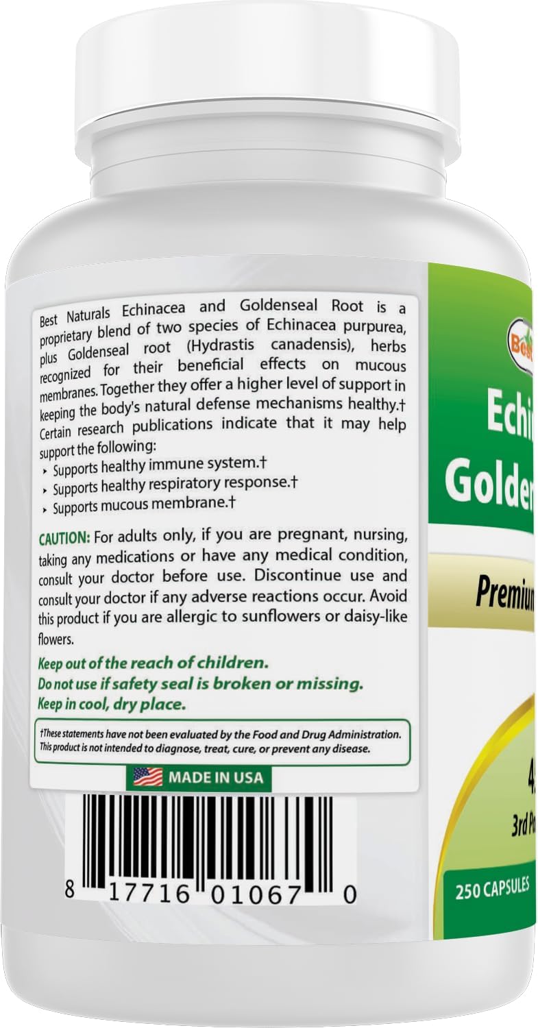 베스트 내추럴스 에키네시아 & 골든씰 루트 450mg 250캡슐 – Echinacea Goldenseal Root 허브 복합 포뮬러