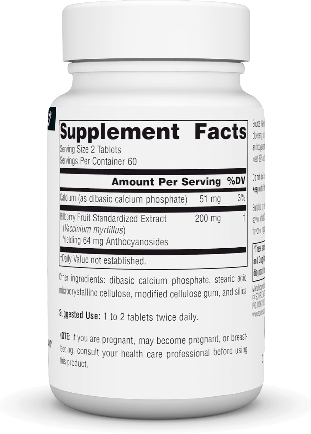 소스 내추럴스 빌베리 추출물 100mg 120정 – 안토시아닌 함유 · 눈 건강 · 항산화 · 시력 건강 지원