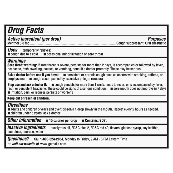 홀즈 기침 드롭 체리 9개입 × 20팩 — 시원한 체리 맛 기침·목 자극 완화