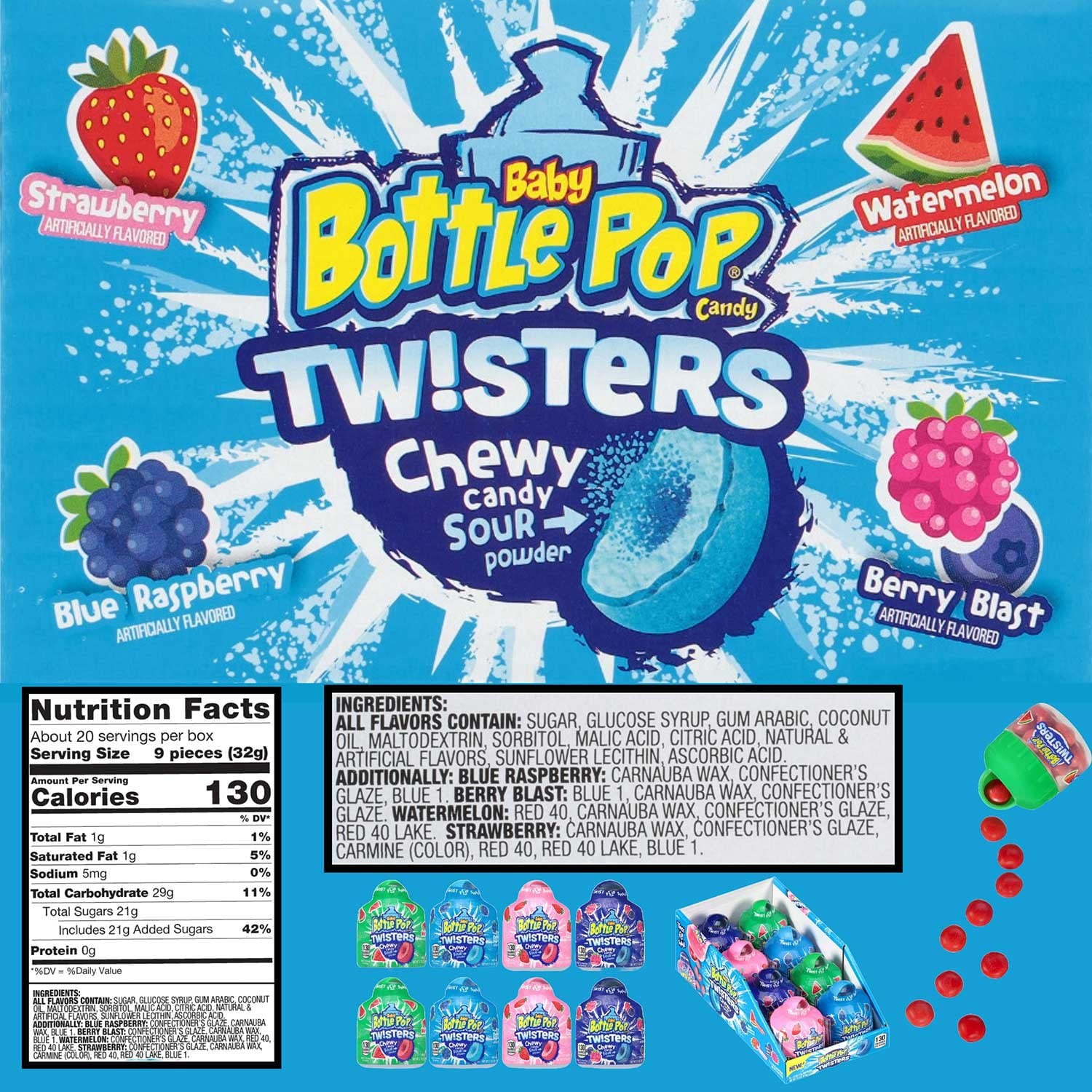 베이비보틀 팝 트위스터 츄이 캔디 2.8oz × 8팩 — 아이들이 좋아하는 트위스트 젤리 스낵