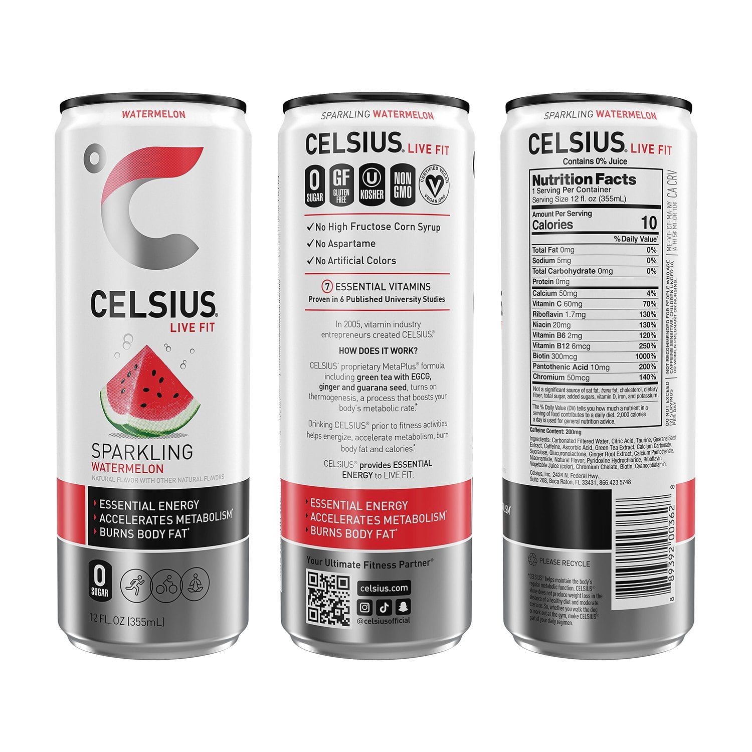 셀시우스 스파클링 코어 버라이어티 12 fl. oz × 18 – 지방 연소 서포트