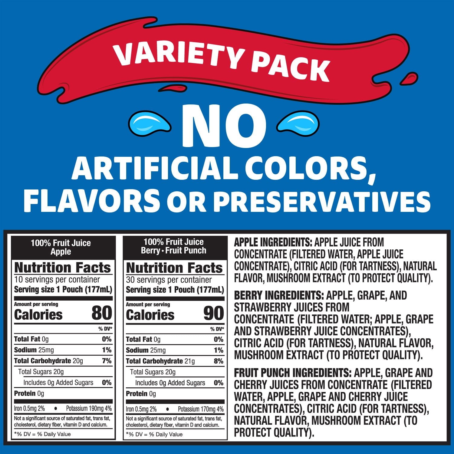 카프리썬 100% 주스 버라이어티 6 fl. oz × 40 – 파우치형 주스