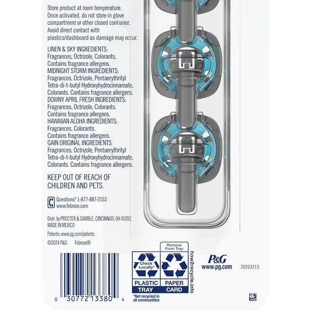 페브리즈 차량용 방향제 벤트 클립 혼합 향 5 ct. – 차량 송풍구에 끼워 사용하는 타입으로 주행 중 은은한 향을 지속적으로 제공합니다