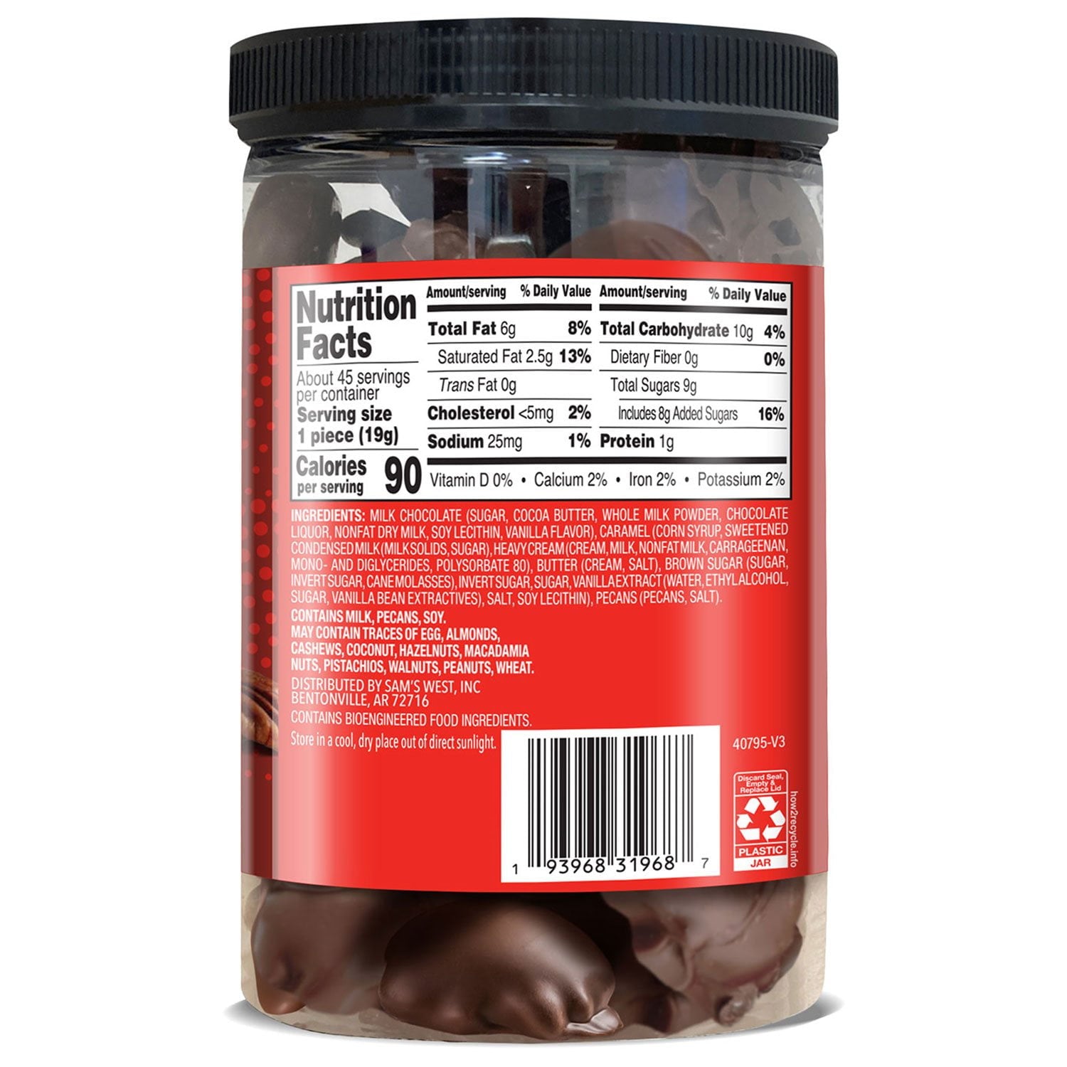 멤버스마크 밀크 초콜릿 피칸 카라멜 클러스터 30.2oz — 견과류 카라멜 초콜릿