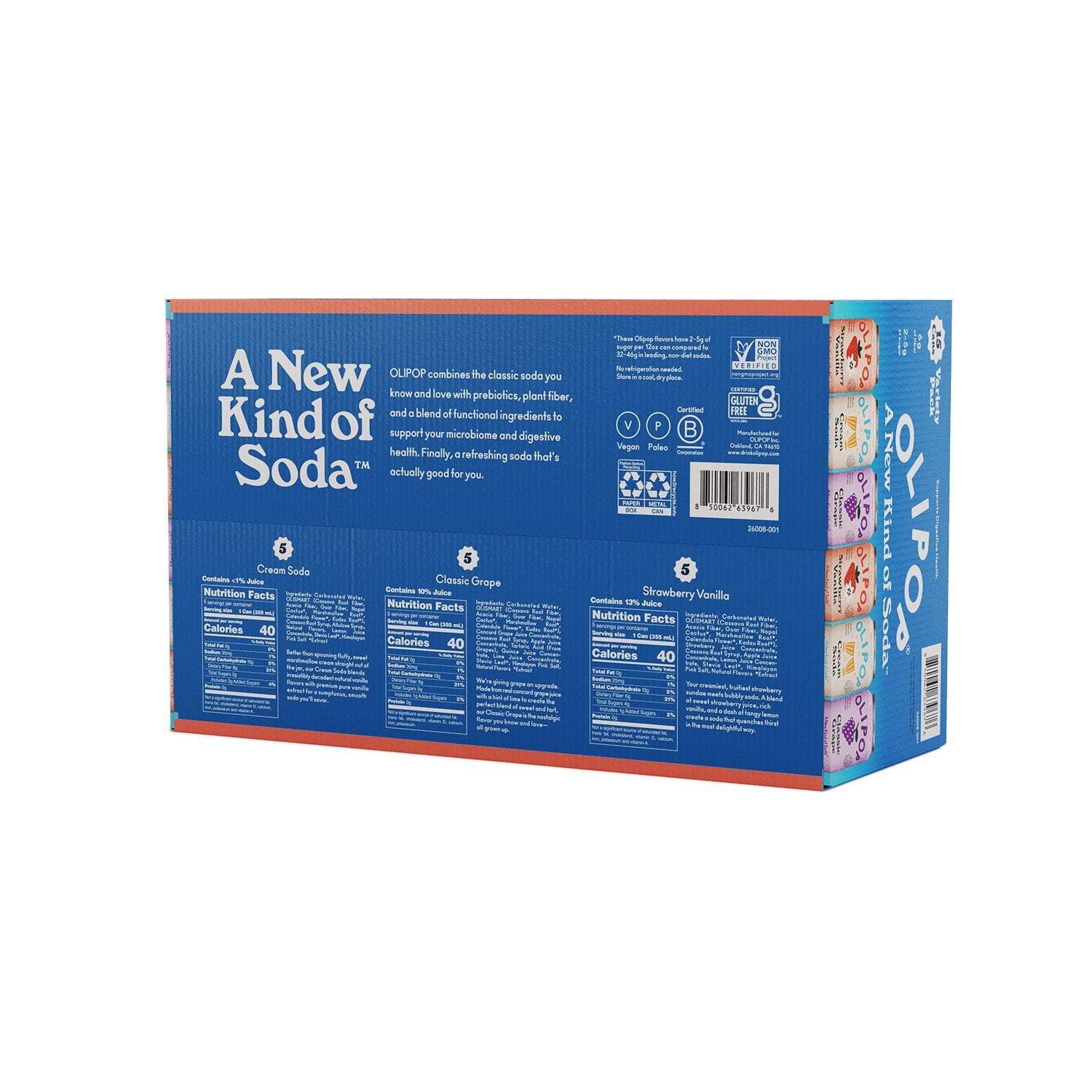 올리팝 소다 버라이어티 팩 12 fl. oz × 15 – 프리바이오틱 소다