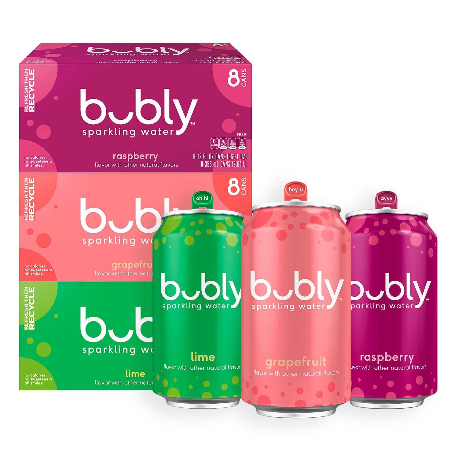 버블리 스파클링 워터 버라이어티 팩 12 fl. oz × 24 – 가볍고 상쾌한 과일향 탄산수