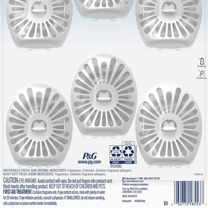 페브리즈 욕실용 공기탈취제 프레시 믹스 6 ct. – 욕실에 걸어두는 타입으로 습기와 냄새를 줄여 상쾌한 향을 유지해줍니다