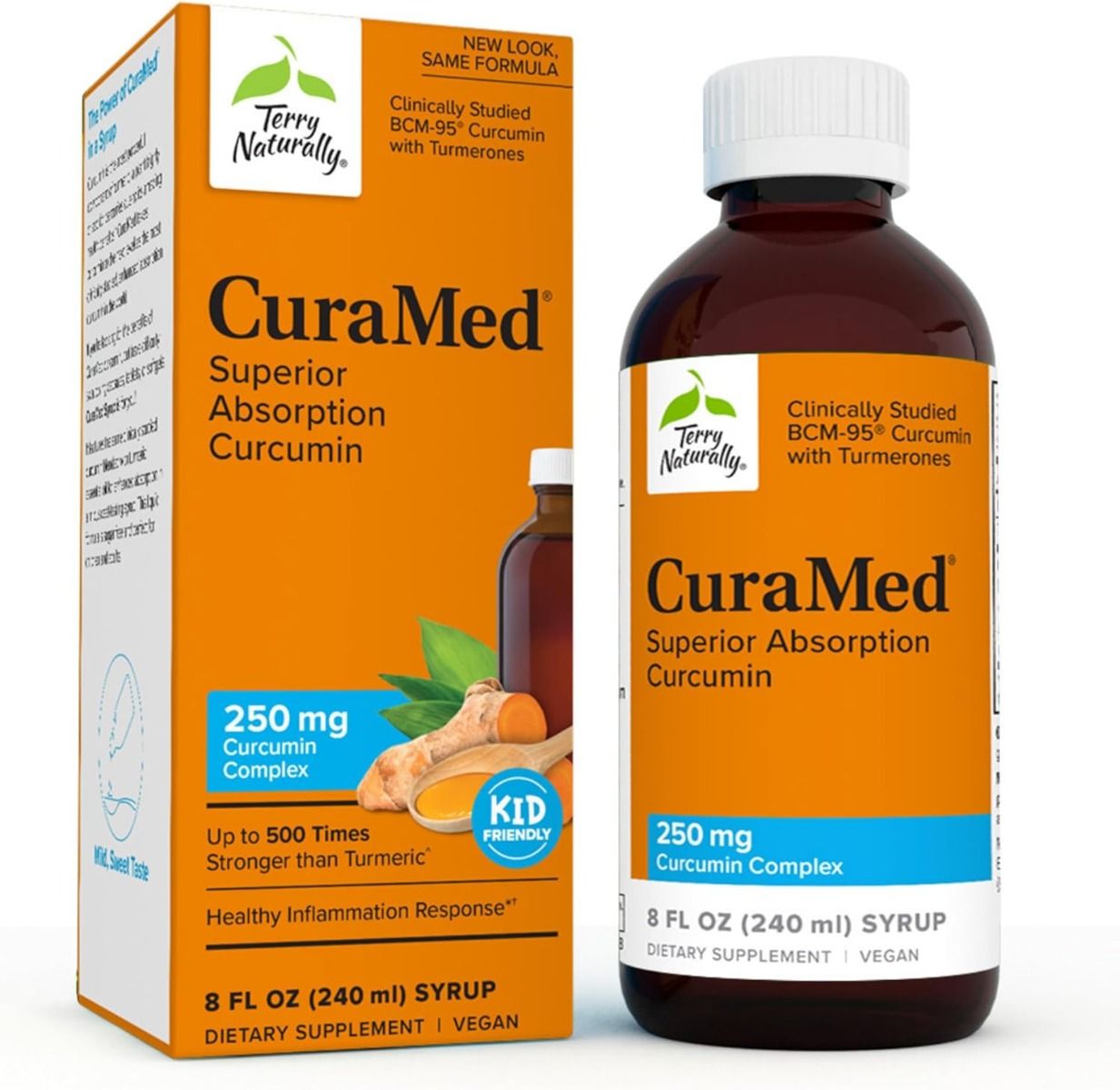 테리 내추럴리 큐라메드 시럽 250mg – 8oz – 고흡수 커큐민을 시럽 형태로 제공해 염증 반응 완화와 관절·전신 통증 관리에 초점