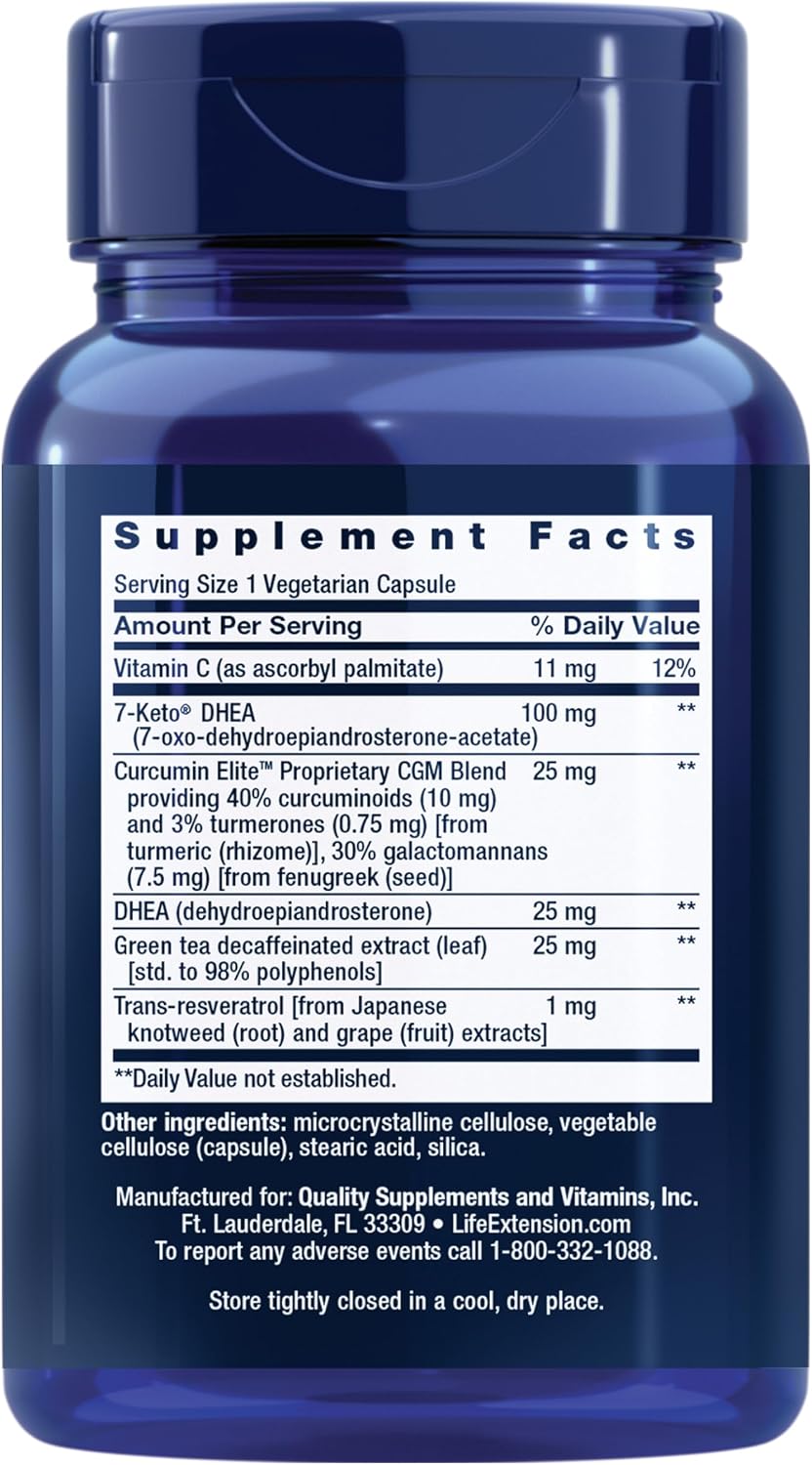 라이프 익스텐션 DHEA 컴플리트 60 베지테리언 캡슐 – DHEA 25mg + 7-케토 DHEA 100mg · 호르몬 밸런스 및 건강한 에이징 지원