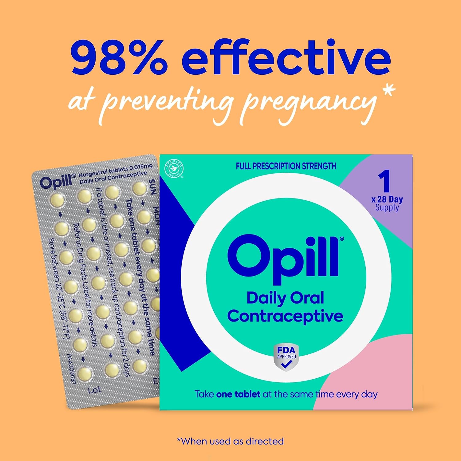 오필 Opill 데일리 경구피임약 28정 – 프로게스틴 단일 성분 OTC 피임약 Norgestrel 0.075mg
