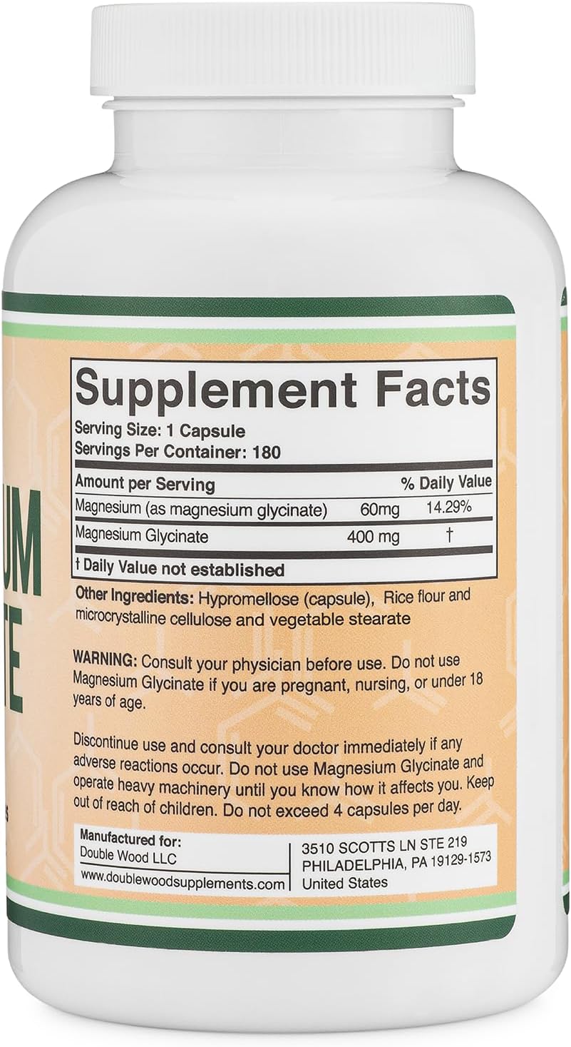 더블우드 마그네슘 글리시네이트 400mg, 180캡슐 – 수면·근육 이완·심장 건강 서포트