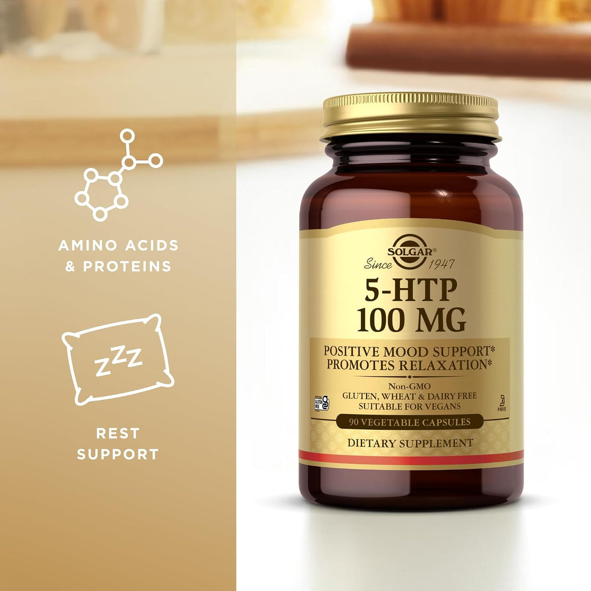 솔가 5-HTP 100mg – 90 베지터블 캡슐 – 5-HTP에 비타민 B6·마그네슘·발레리안 추출물을 더해 편안한 휴식과 긍정적인 기분 관리를 고려한 캡슐 제품