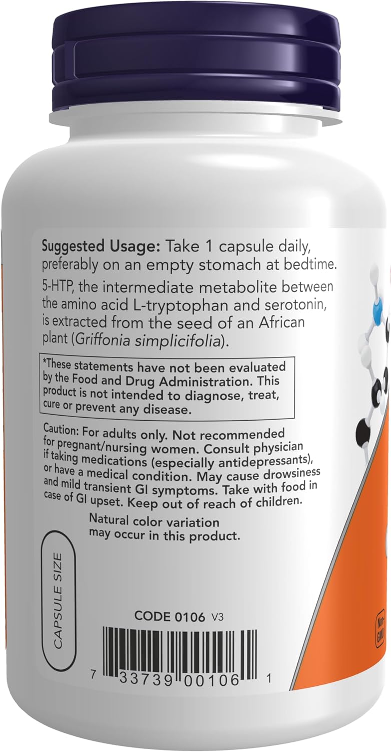나우푸드 5-HTP 100mg – 120 베지캡슐 – 그리포니아 씨앗 유래 5-HTP로 편안한 휴식과 기분 균형 관리를 고려한 캡슐 제품