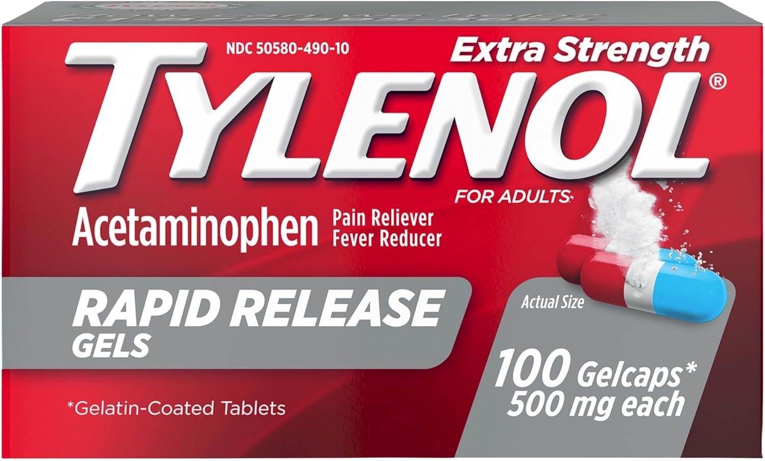 타이레놀 엑스트라 스트렝스 래피드 릴리즈 젤캡 500mg 100정 정면