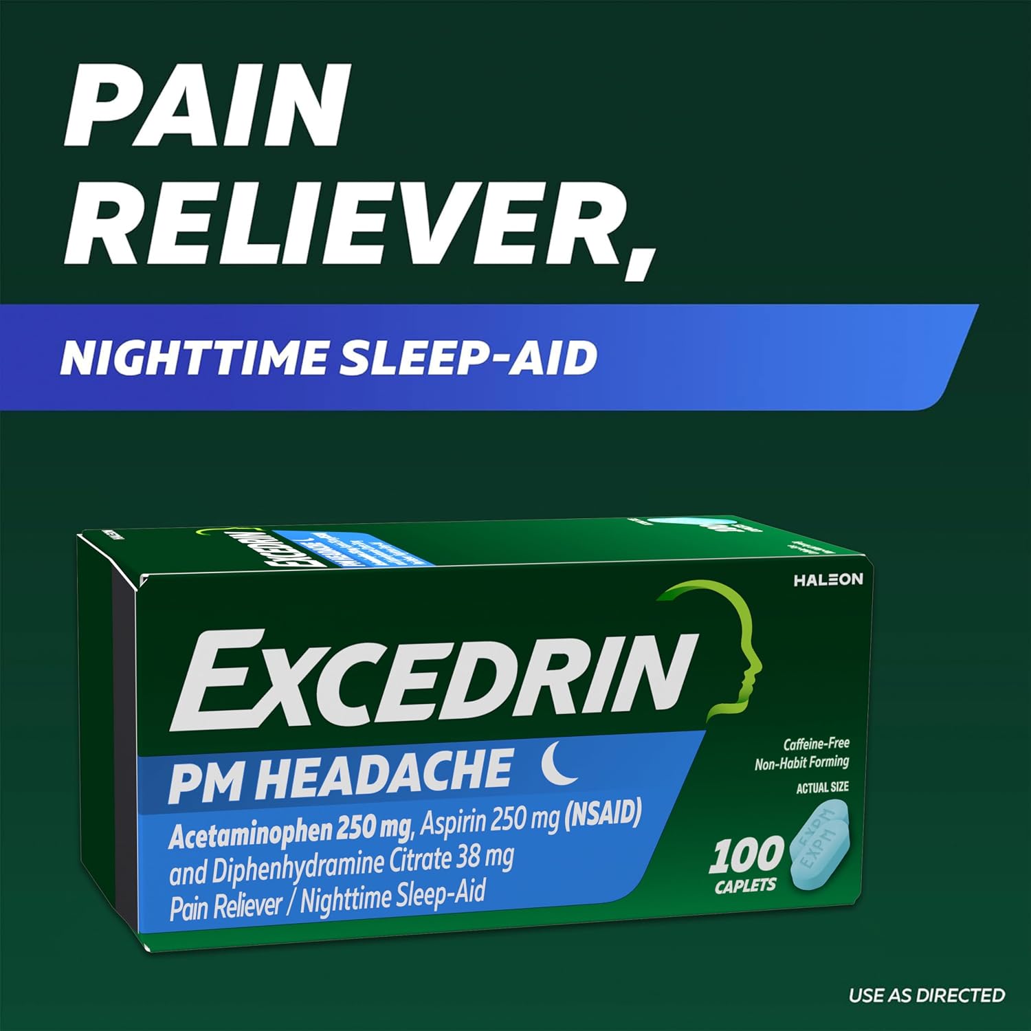 엑세드린 PM 헤드에이크 야간 두통 진통제 + 수면 보조 100정 | Excedrin PM Headache Relief