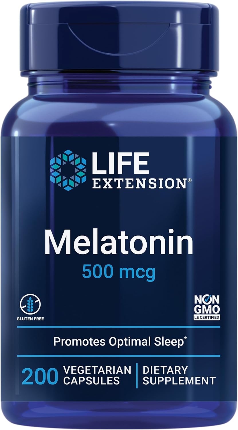 라이프 익스텐션 멜라토닌 500mcg 200 베지 캡슐 초저용량 수면 리듬 숙면 수면 사이클 보충제 제품 이미지