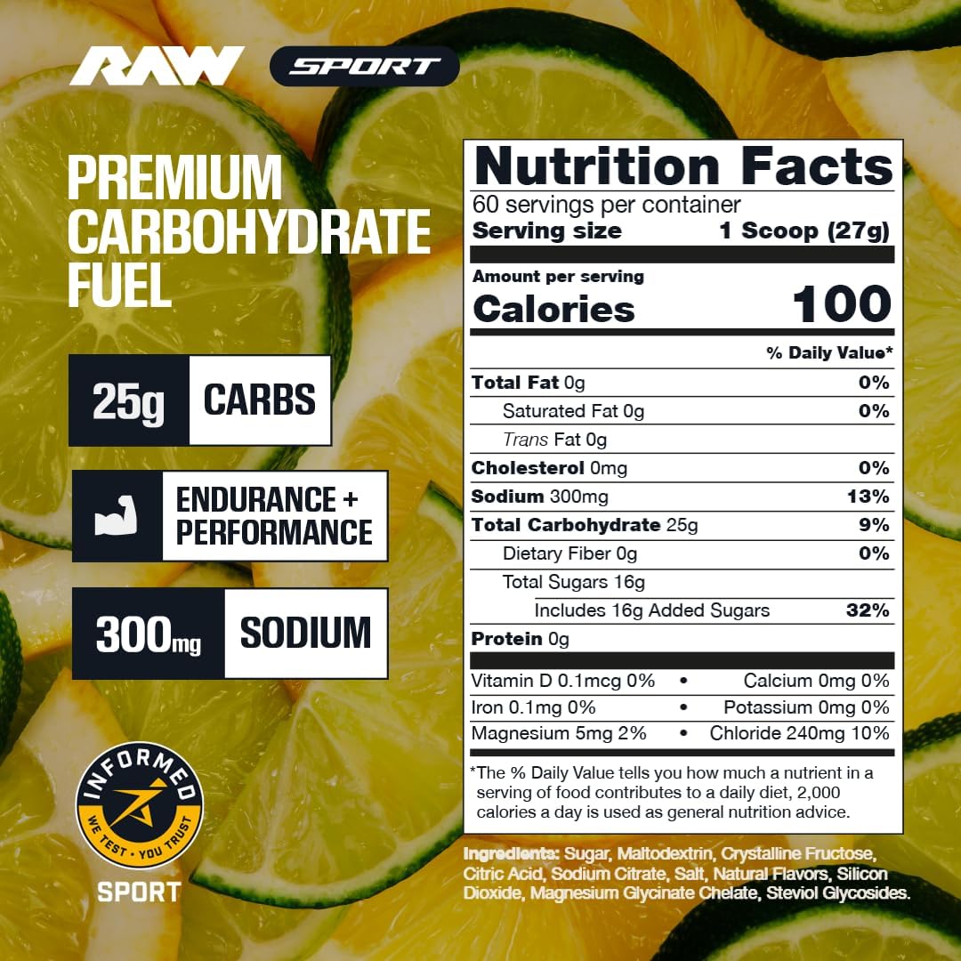 로우 뉴트리션 RAW Fuel 프리미엄 엔듀런스 포뮬러 레몬 라임 57.28oz 60서빙 – 운동 수분·전해질 퍼포먼스 포뮬러