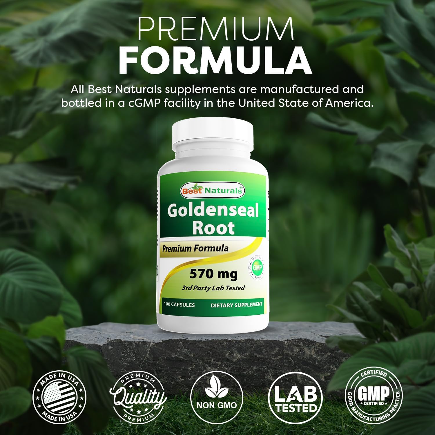베스트 내추럴스 골든씰 루트 570mg 100캡슐 – Goldenseal Root Hydrastis canadensis · Non-GMO · 글루텐프리