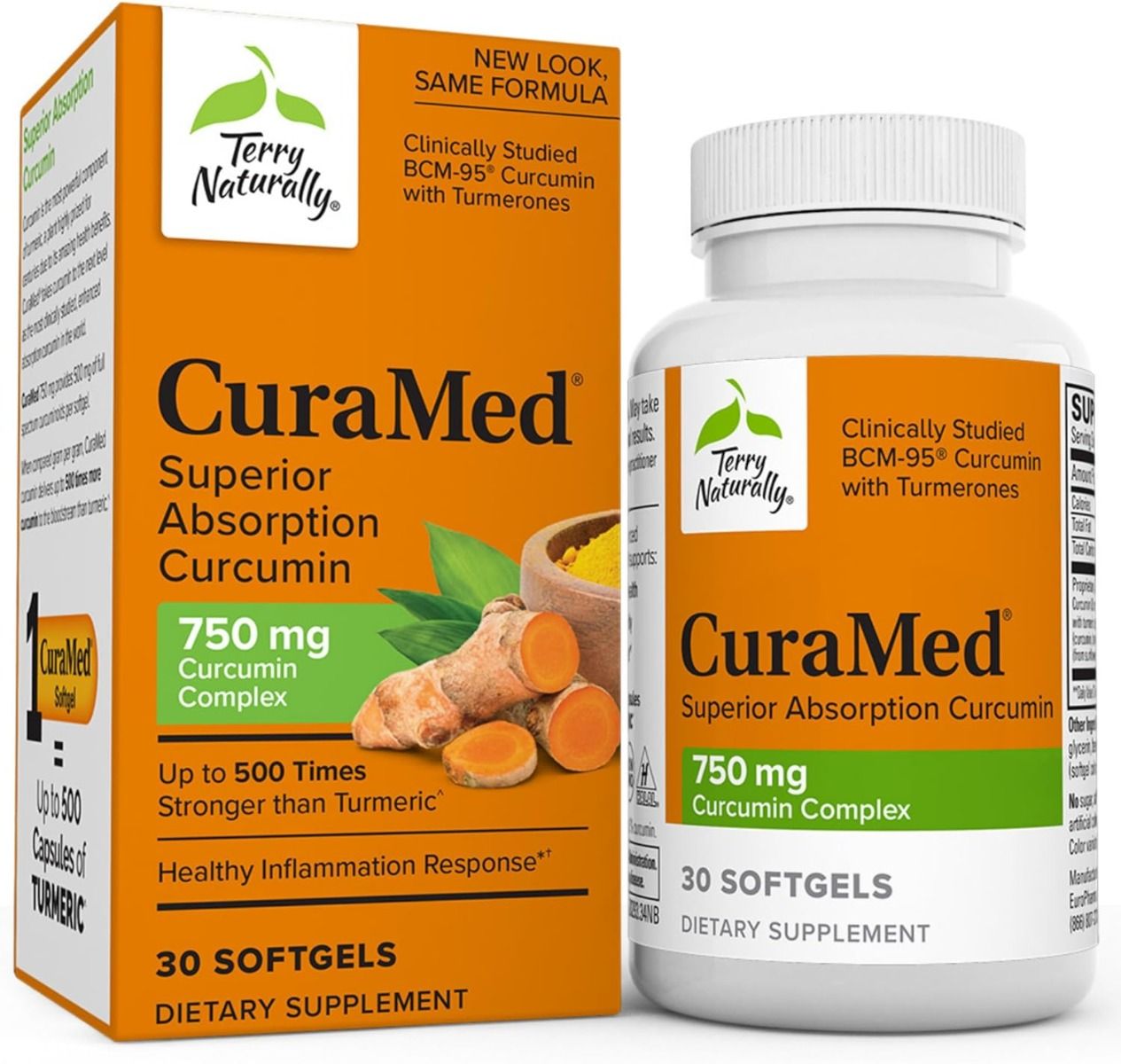 테리 내추럴리 큐라메드 750mg – 30 소프트젤 – 고농축 커큐민을 사용해 염증성 통증·관절 불편 완화에 초점
