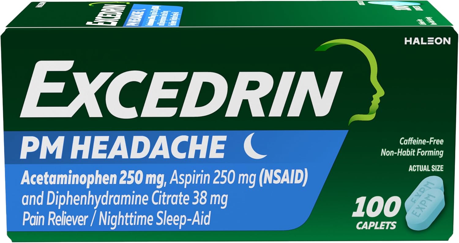 Excedrin PM Headache Relief Caplets Nighttime Sleep Aid 100 Count 엑세드린 야간 두통 진통제