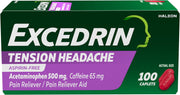 Excedrin Tension Headache Relief Caplets 100 Count Acetaminophen 500mg Caffeine 65mg 엑세드린 긴장성 두통 진통제