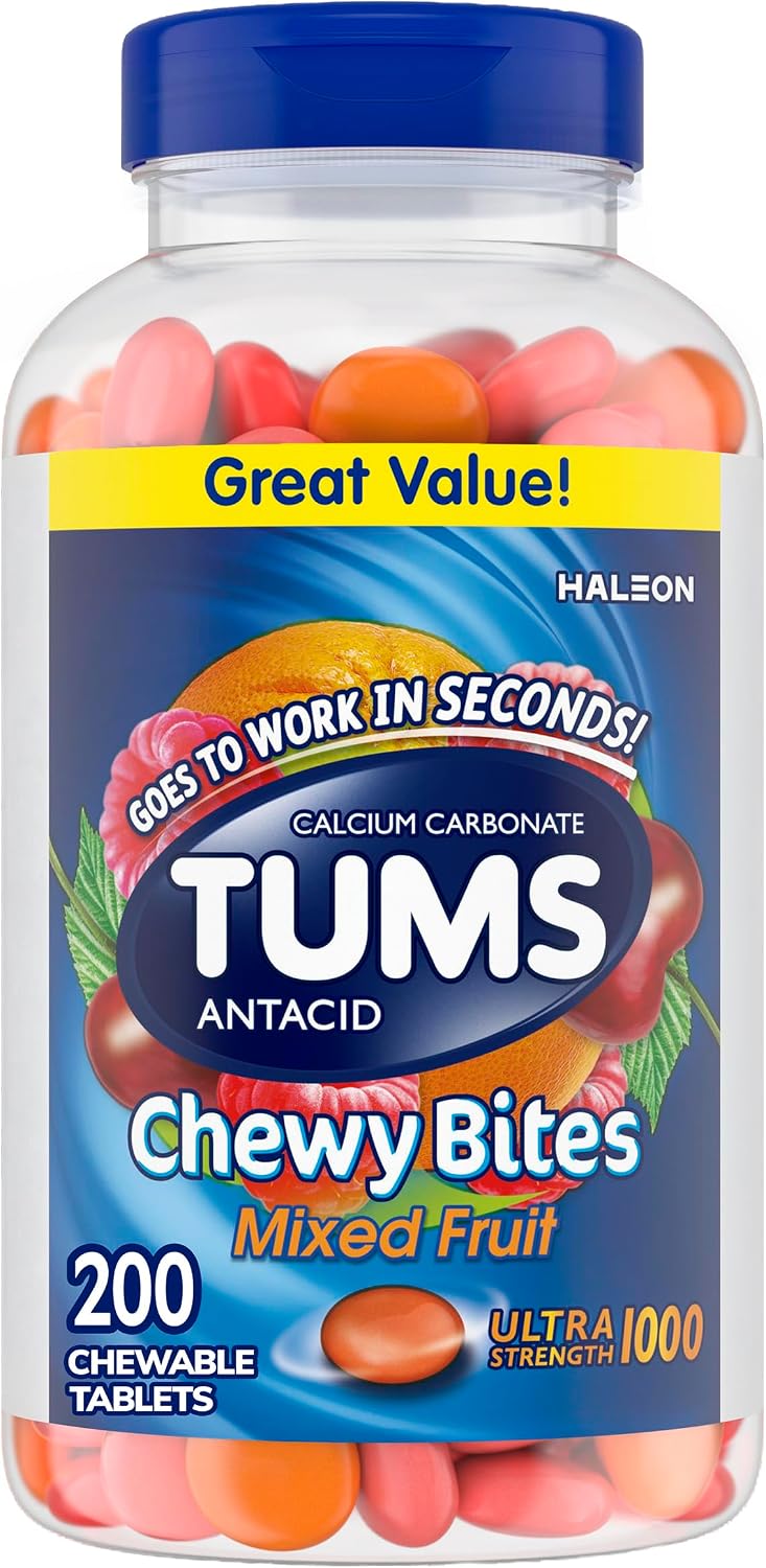 TUMS 텀스 츄이 바이트 엑스트라 스트렝스 750mg 믹스드 프루트 제산제 200정