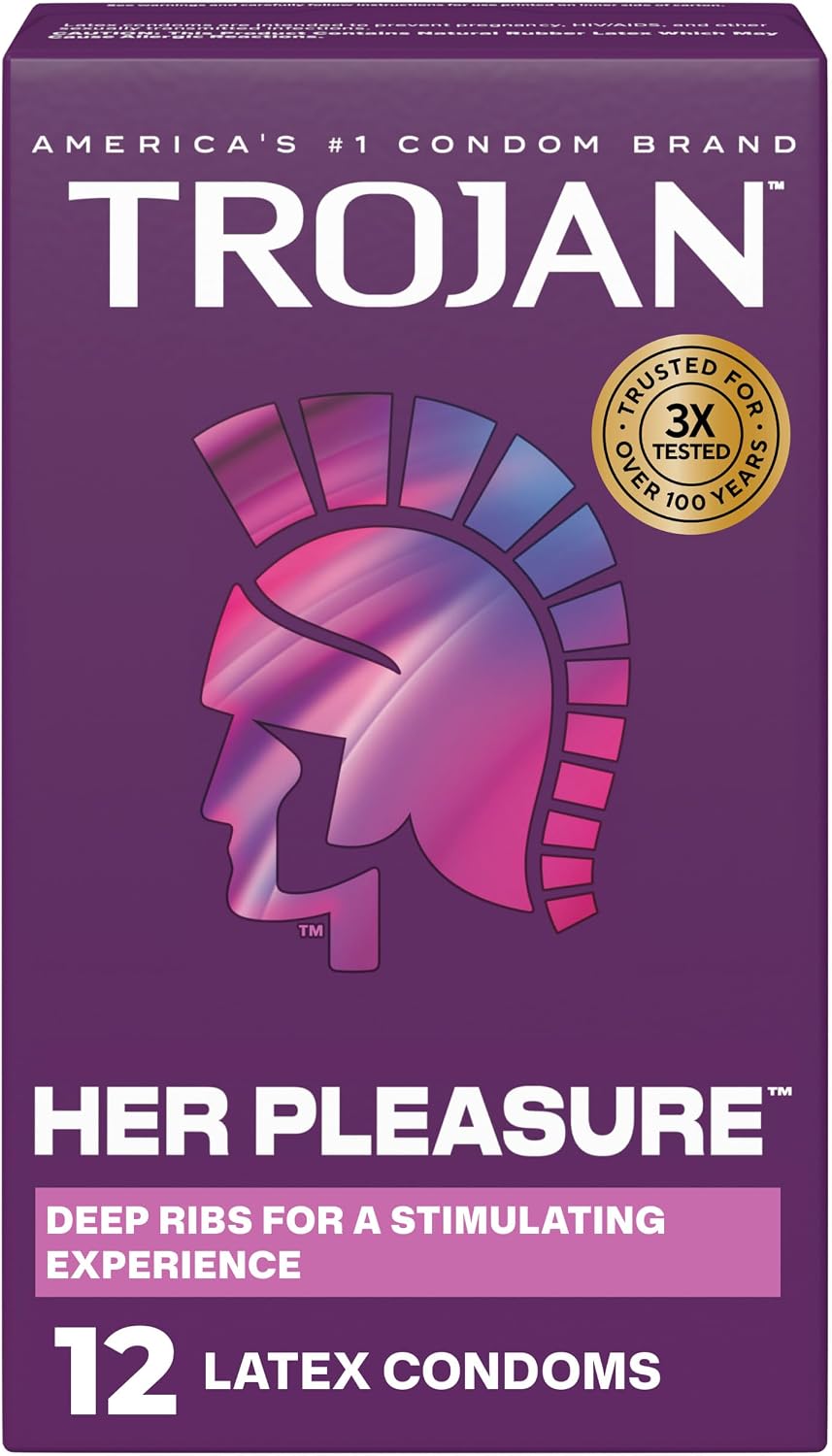 트로잔 Her Pleasure 여성 자극 깊은 리브 돌기 윤활 라텍스 콘돔 12개입