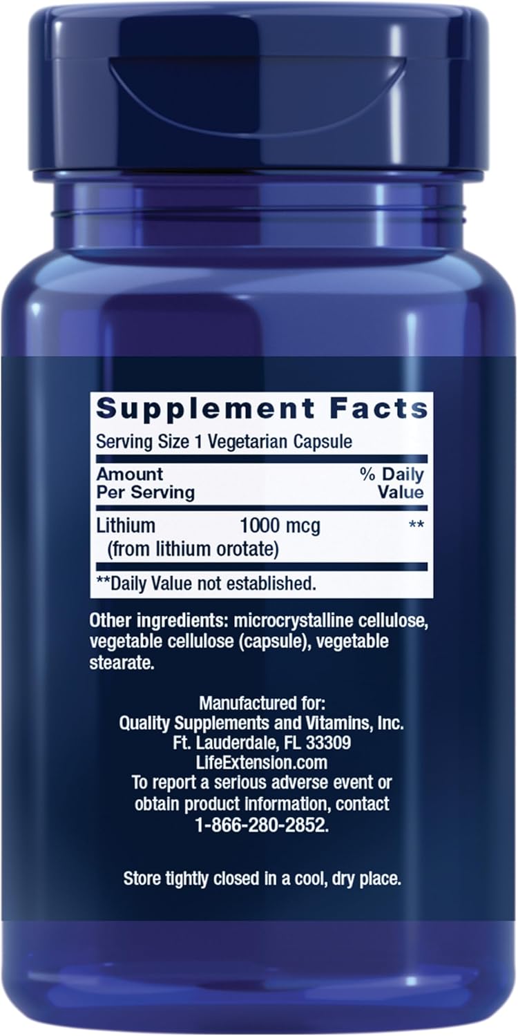 라이프익스텐션 리튬 1000mcg – 100 베지캡슐 – 리튬 오로테이트 저용량으로 뇌 건강과 건강한 노화를 고려한 캡슐 제품