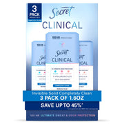시크릿 클리니컬 스트렝스 인비저블 솔리드 안티퍼스피런트 데오드란트 컴플리트 클린 1.6 oz., 3 pk. – 강한 활동량의 일상에서도 솔리드 타입으로 깔끔한 사용감과 산뜻한 향