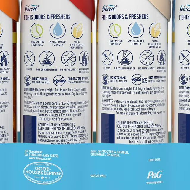 페브리즈 에어 이펙트 공기탈취 스프레이 가을·홀리데이 혼합향 4 ct., 35.2 oz. – 공간에 분사해 일상 냄새를 줄이고 계절감 있는 향을 간편하게 사용할 수 있습니다