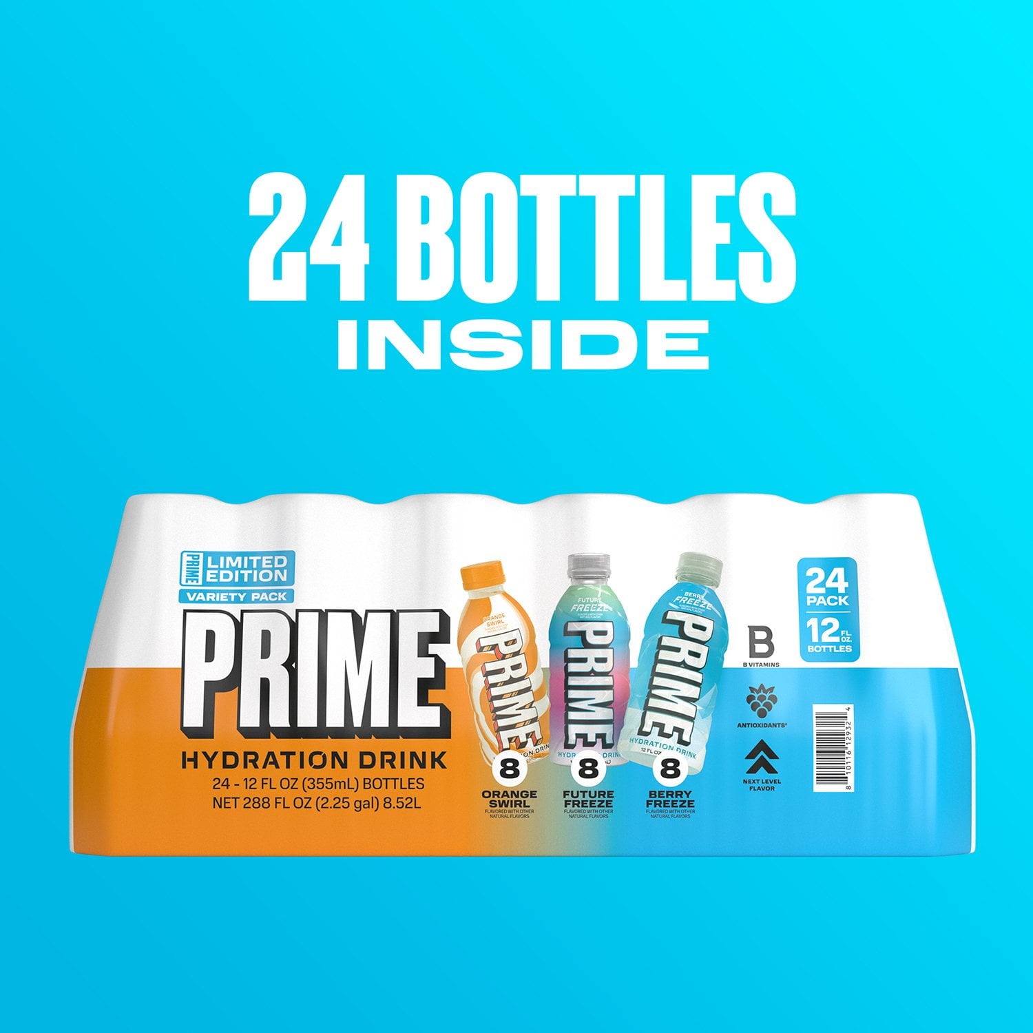 프라임 하이드레이션 드링크 버라이어티 팩 12 fl. oz., 24 pk. – 달지 않은 맛과 다양한 플레이버 구성의 하이드레이션 음료