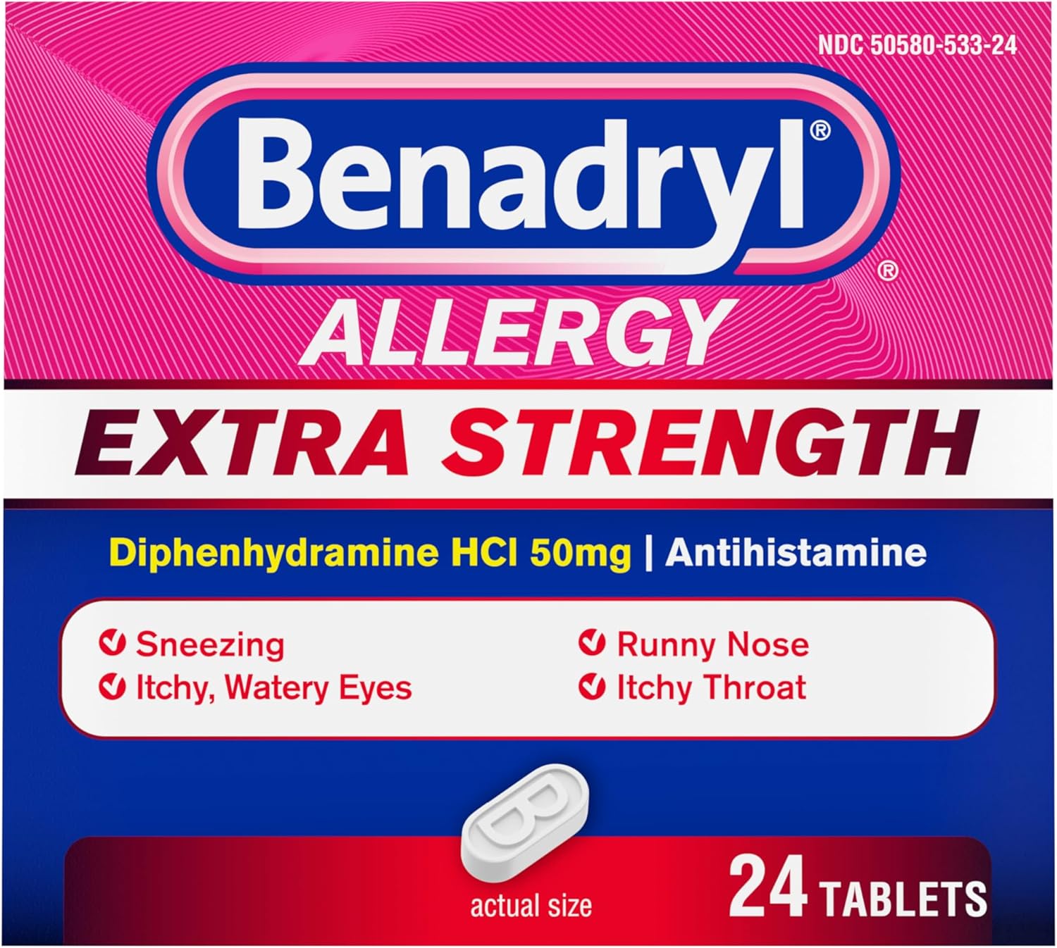 Benadryl Extra Strength Allergy Tablets 50mg Diphenhydramine HCl 24정 베나드릴 알레르기약