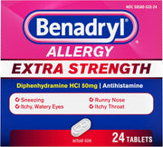 Benadryl Extra Strength Allergy Tablets 50mg Diphenhydramine HCl 24정 베나드릴 알레르기약