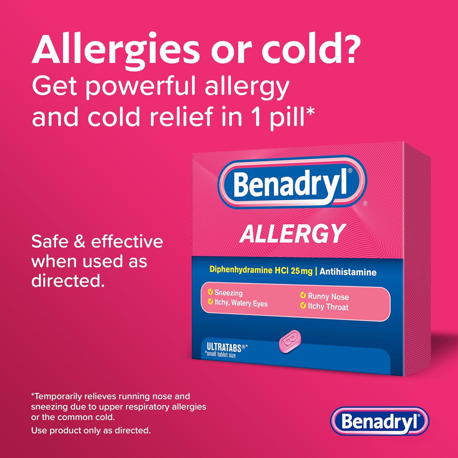 베나드릴 알레르기 릴리프 울트라탭 25mg 디펜히드라민 24정 | Benadryl Allergy Relief Ultratabs