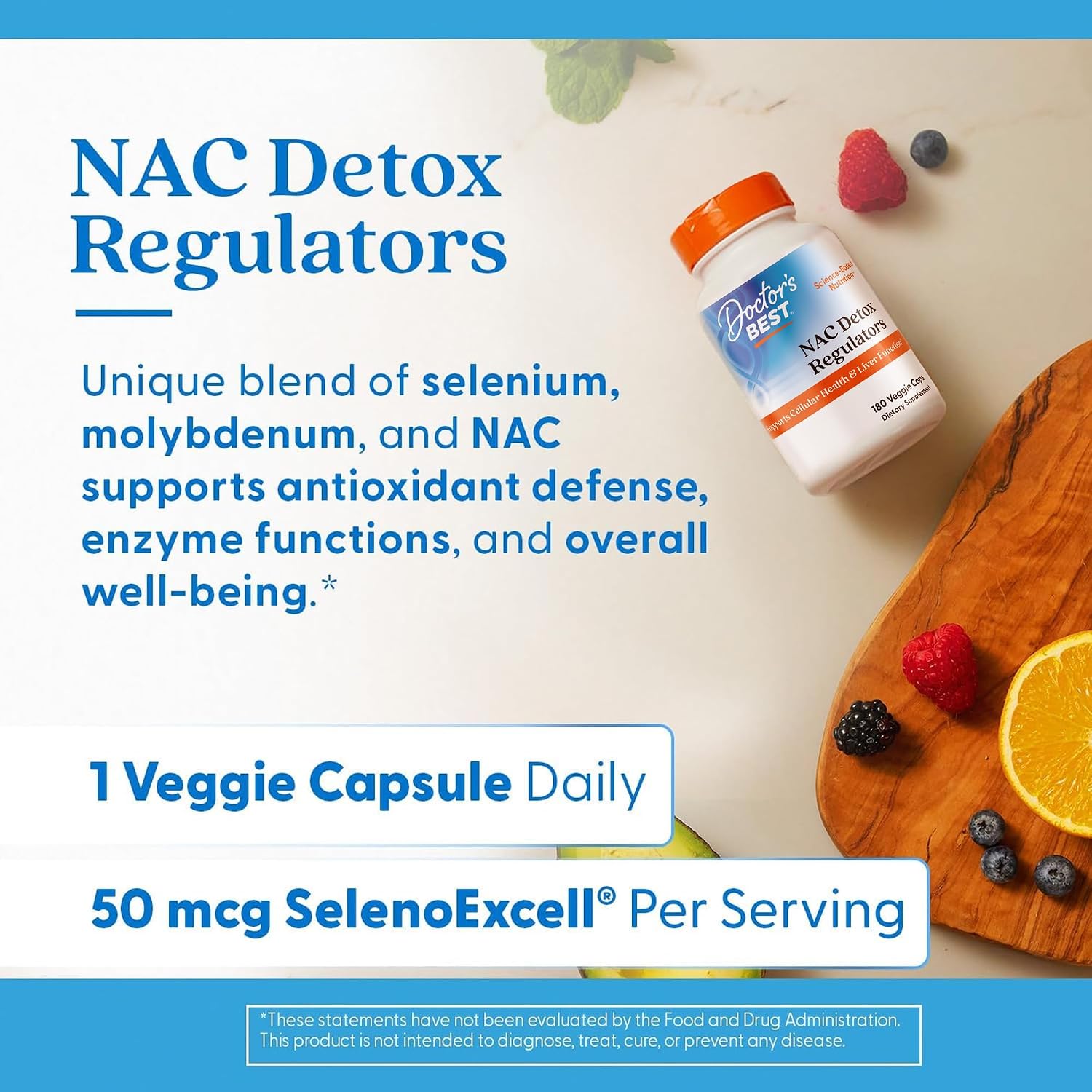 닥터스 베스트 NAC 디톡스 리귤레이터 600mg 180 베지 캡슐 – 셀레늄·몰리브덴 함유 항산화 포뮬러