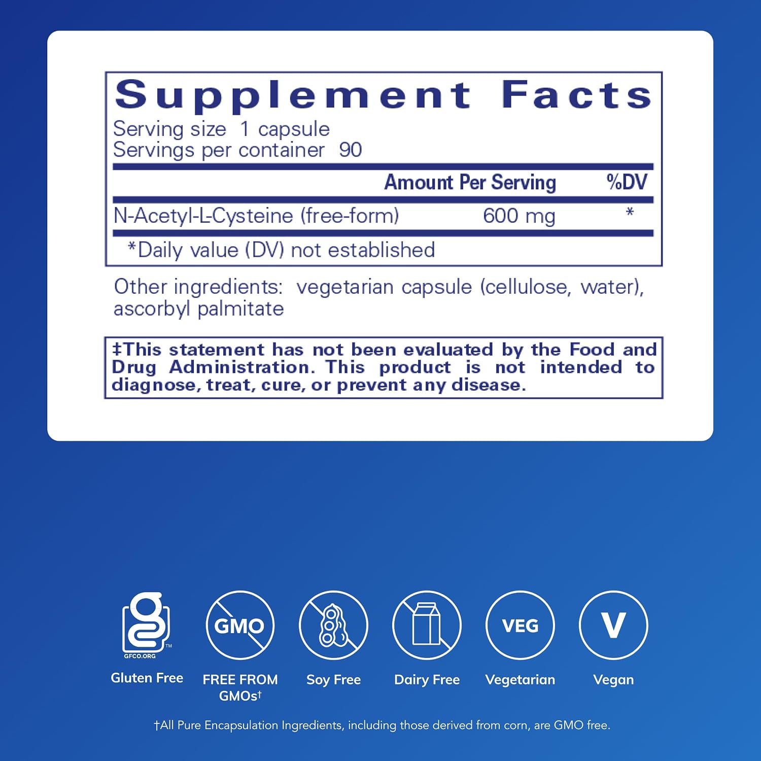 퓨어 인캡슐레이션 NAC 600mg 90캡슐 – 글루타치온 생성 · 항산화 및 호흡기 건강 관리